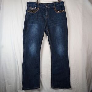Live Hard Jeans Women’s Size 16 Bootcut Blue Denim Rhinestone Embellished